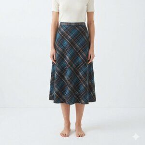 Laura Scott Skirt Blue Plaid Midi Twee Academia Siren 1X